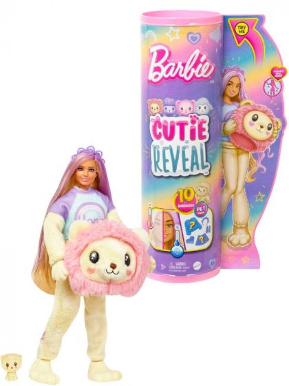 Barbie Cutie Reveal Løve dukke med gult løvekostyme og kjæledyr - 10 overraskelser