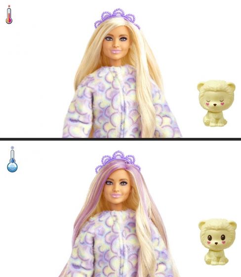 Barbie Cutie Reveal Löve docka med gult lejonkostym och husdjur - 10 överraskningar