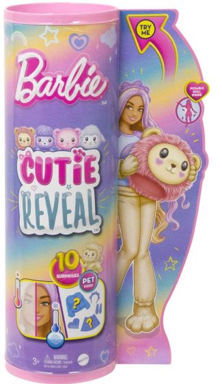 Barbie Cutie Reveal Løve dukke med gult løvekostyme og kæledyr - 10 overraskelser