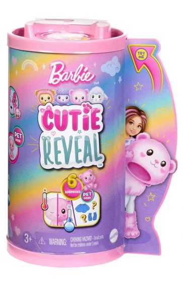 Barbie Cutie Reveal Cozy Cute Tees Teddy Bear - Chelsea kostymedukke med kosebamsekostyme og kjæledyr - 6 overraskelser