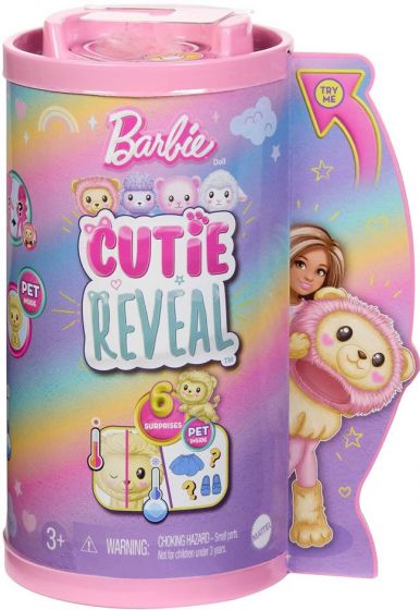 Barbie Cutie Reveal Løve Chelsea dukke med gult løvekostyme og kjæledyr - 6 overraskelser