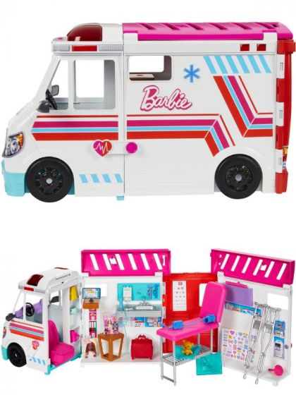 Barbie Care Clinic transformerende legesæt - med lys og lyd - 2-i-1 ambulance og klinik - 20+ tilbehør