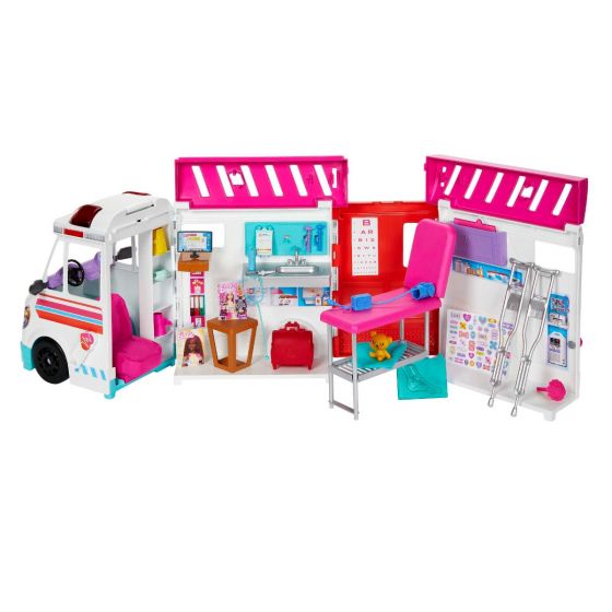 Barbie Care Clinic transformerende lekesett - med lys og lyd - 2-i-1 ambulanse og klinikk - 20+ tilbehør