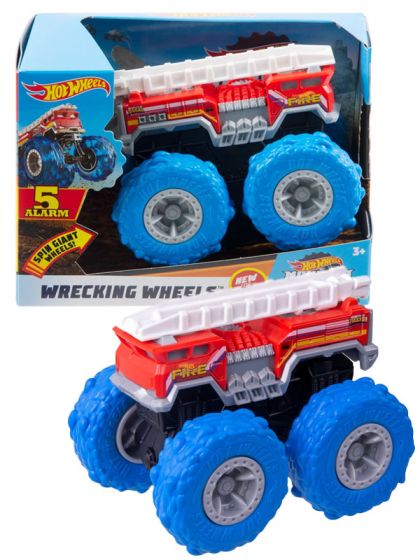 Hot Wheels Monster Trucks Wrecking Wheels 5 Alarm - kjøretøy med store hjul - 9,5 cm høy