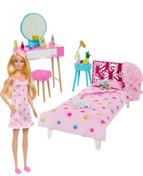 Barbie lekesett med dukke og soveromsmøbler