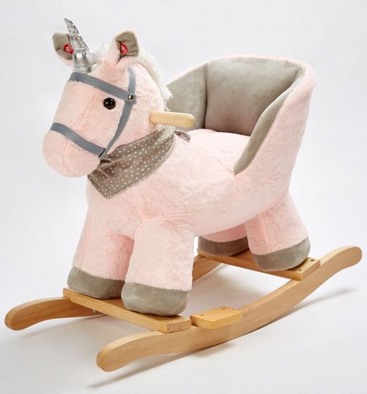 Enhörning gunghäst med hög rygg och fotstöd - rosa 