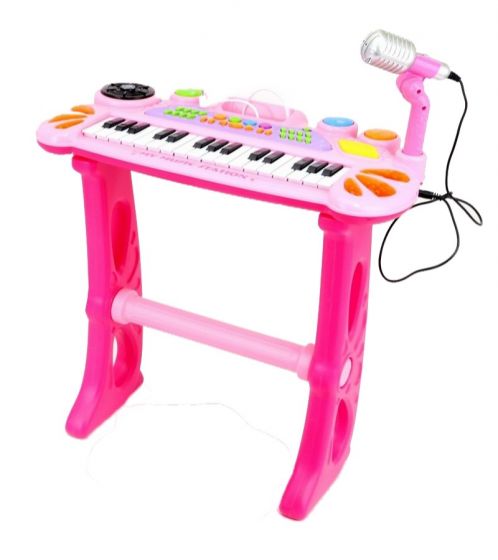 Keyboard med mikrofon och pall - rosa 