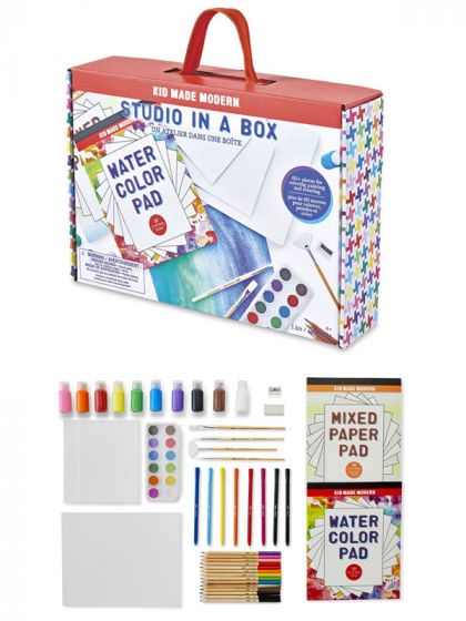 Kid Made Modern stort kreativitetssett - med fargeblyanter og vannmaling