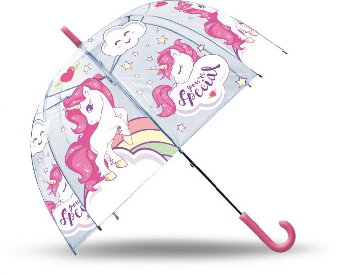 Enhjørning paraply 46 cm - gennemsigtig