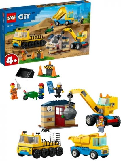 LEGO City 60391 Anleggsmaskiner og kran med rivningskule