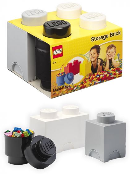 LEGO Storage Brick multi-pack - 3 olika förvaringsklossar - black, white, grey
