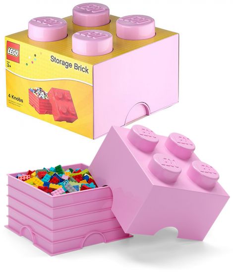 LEGO Storage Brick 4 - opbevaringsklods med låg - 25 x 25 cm - lyserød - Design Collection