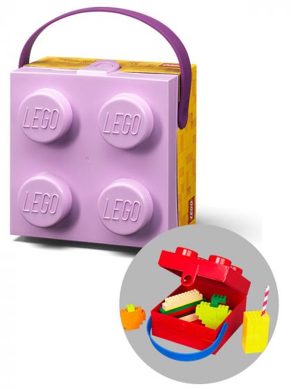 LEGO Storage matboks med håndtak - stor LEGO kloss med 4 knotter - medium lavender