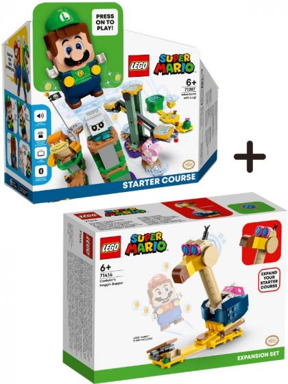 LEGO Super Mario Pakke: Luigi startbane 71387 + Skallesmasher ekstrabane 71414