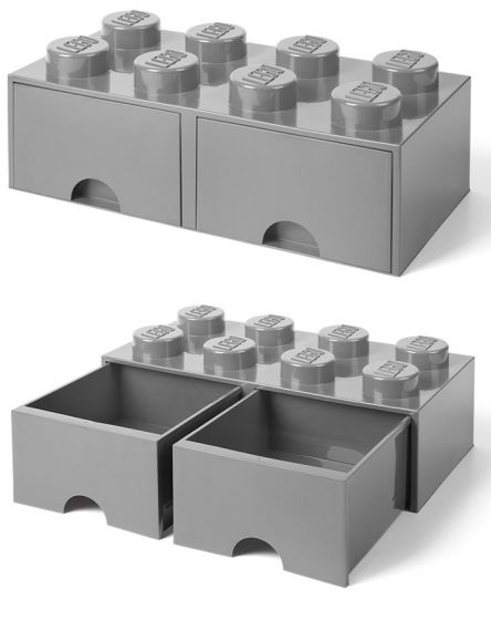 LEGO Storage Brick Drawer 8 - stor opbevaringsklods med 2 skuffer - 50 x 25 cm - Stone Grey