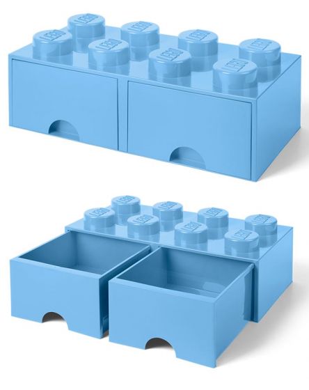 LEGO Storage Brick Drawer 8 - stor oppbevaringskloss med 2 skuffer - 50 x 25 cm - light royal blue