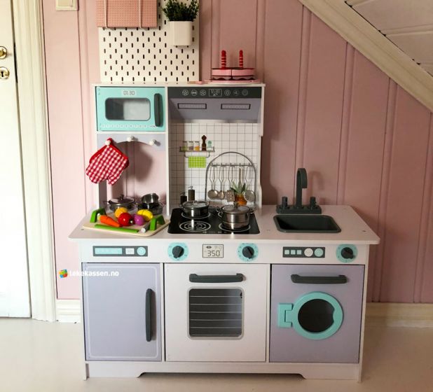 EduFun stort lekekjøkken i tre med fryser og vaskemaskin - 8 deler