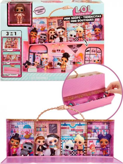 LOL Surprise Mini Shops 3-i-1 lekesett - utstilling, lekerom og oppbevaring - med eksklusiv dukke 