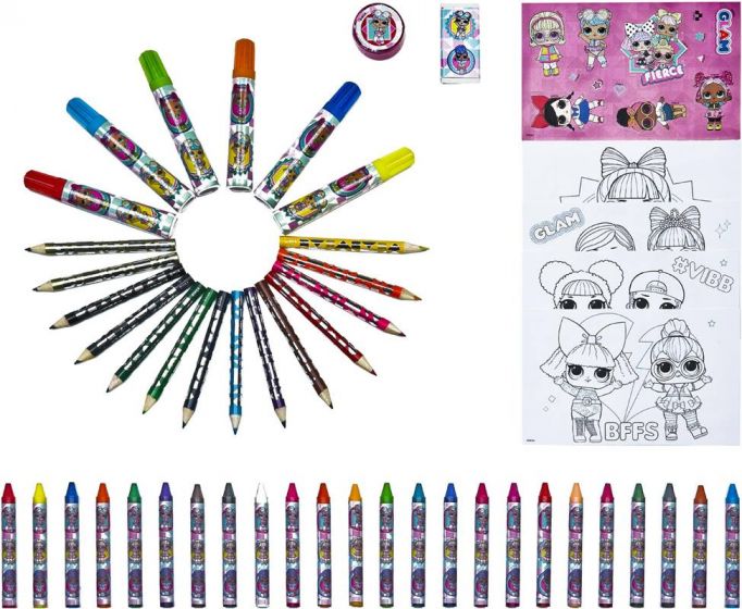 LOL Surprise Målarlåda med färgpennor, tuschpennor, klistermärken och mer - 51 delar
