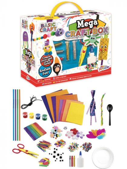 Grafix Mega Craft Box - stor hobbyeske med fargeark, fjær, perler, glitter og mer - over 1000 deler