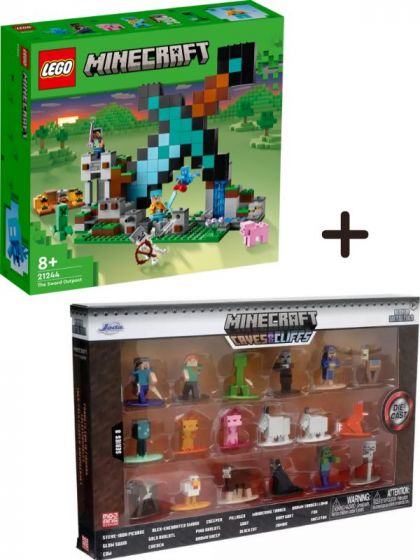 Minecraft Pakke: LEGO Sverdets utpost 21244 + Caves & Cliffs figursett med 18 figurer