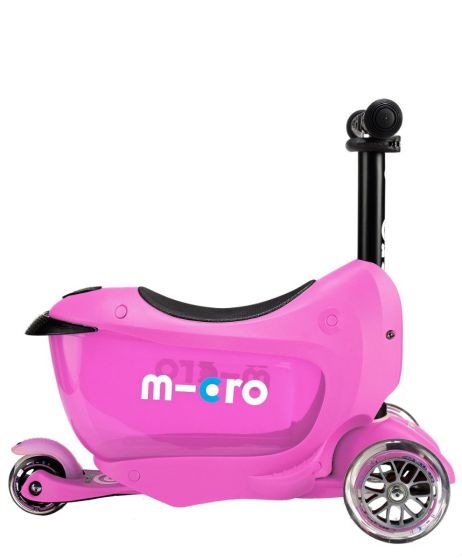 Micro Mini2go Deluxe Pink - sparkesykkel med 3 hjul og oppbevaring