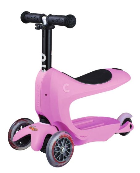 Micro Mini2go Deluxe Pink - sparkcykel med förvaring och 3 hjul