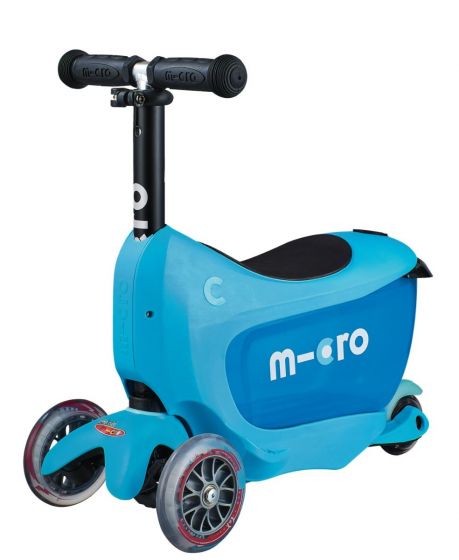 Micro Mini2go Deluxe Blue - sparkcykel med förvaring och 3 hjul