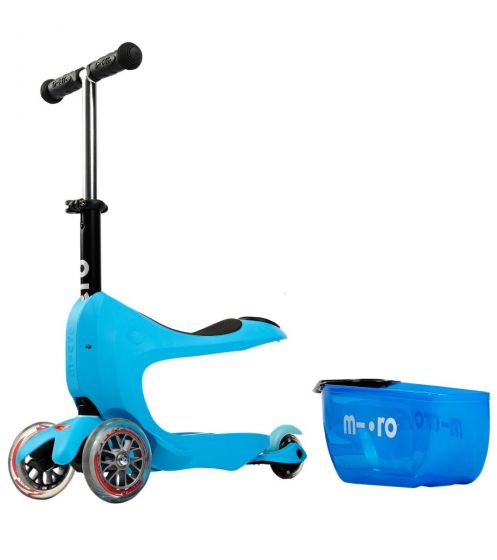 Micro Mini2go Deluxe Blue - sparkcykel med förvaring och 3 hjul