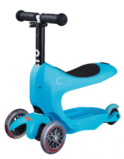 Micro Mini2go Deluxe Blue sparkesykkel med tre hjul - med sete og lagringsplass - 18 mnd -5 år