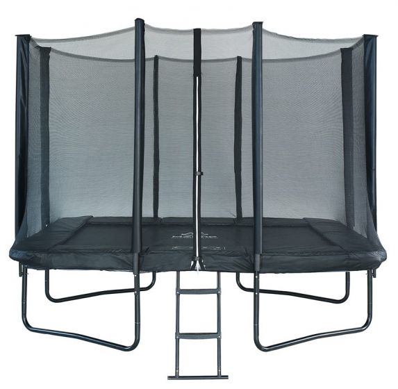 Mzone Pro Edition firkantet trampoline 3,65 x 2,43m - komplett pakke med sikkerhetsnett og stige