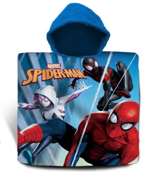 SpiderMan poncho i bomull - 120x60 cm - handduk med blå huva
