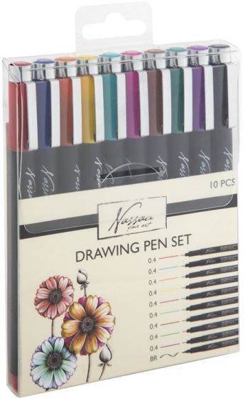 Nassau Fine Art pigment liner tegnepenner i sett - 10 fargepenner