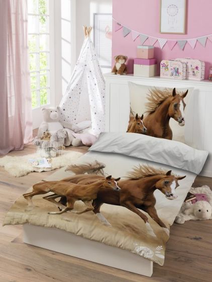 Hest sengesæt i 100% bomuld - 140x200 cm