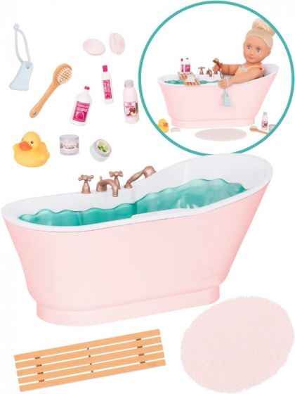 Our Generation Deluxe lekesett - rosa badekar med lyd - til dukker 46 cm