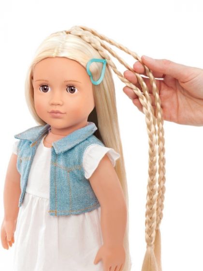 Our Generation Phoebe docka med långt, blont hår och stilguide - 46 cm