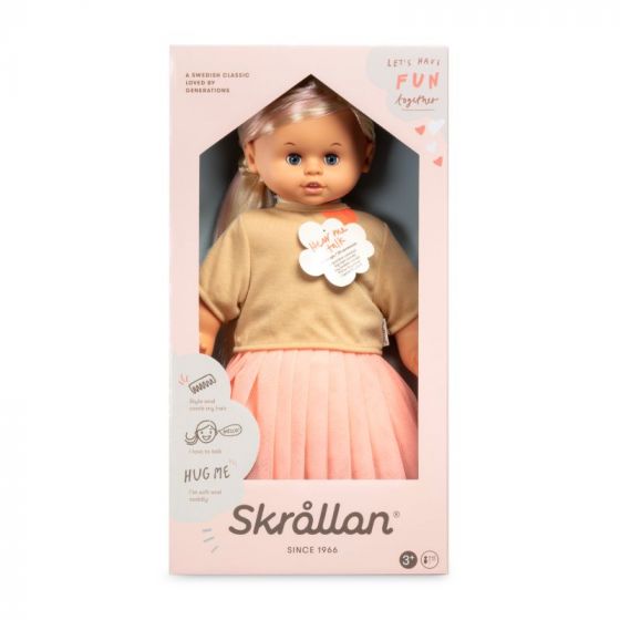 Skrållan talande docka - docka med blont hår, t-shirt och tyllkjol - 45 cm