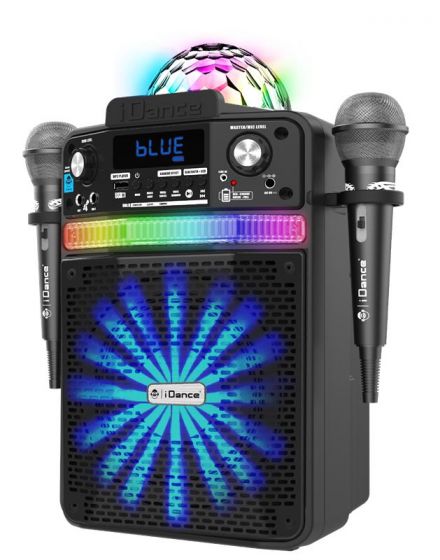 iDance Party Groove 9-i-1 karaokehögtalare med fjärrkontroll, två mikrofoner och discoljus