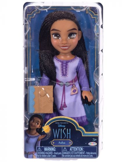 Disney Önskan Asha docka med dagbok, lila klänning och lila skor - 15 cm