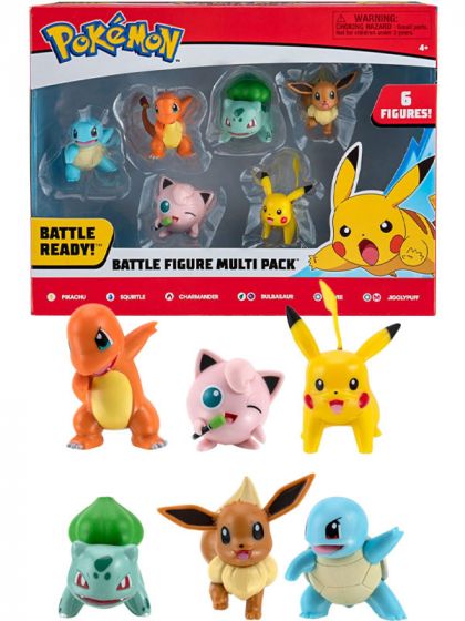 Pokemon Battle Figure 6 pack - 6 Pokemon figurer Bulbasaur, Charmander, Squirtle, Pikachu, Eevee og Jigglypuff - 5 cm