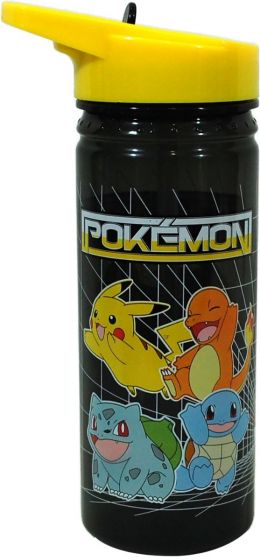 Pokemon drikkeflaske 600 ml med sugerør - retro sort og gul