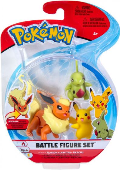 Pokemon Battle Figure 3 pack figurer - Flareon, Larvitar, Pikachu - 5 og 8 cm