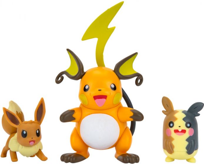 Pokemon Battle Figure 3 pack figurer - Raichu, Morpeko, Eevee - 5 og 8 cm