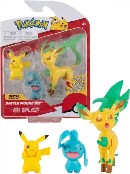 Pokemon Battle Figure 3 pack figurer - 5 og 8 cm høye Pokemon figurer - Pikachu, Wynaut, Leafeon 