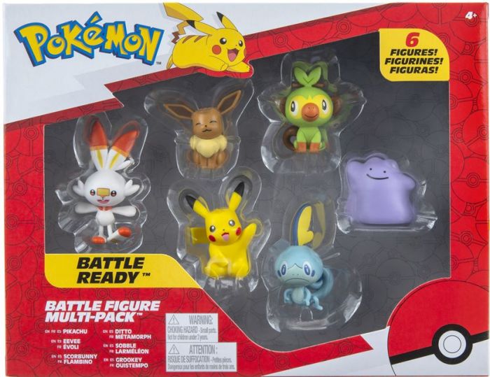 Pokemon Battle Figure 6 pack - Pokemon Pikachu, Eevee, Sobble, Scorbunny, Ditto og Grookey figurer - 5 cm