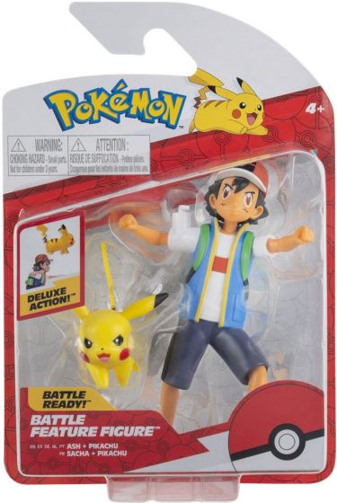 Pokemon Battle Feature Figure - 11 og 5 cm høye Pokemon figurer - Ash og Pikachu 