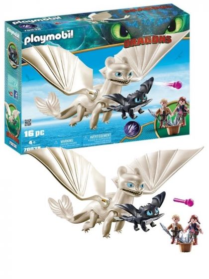 Playmobil Dragons Vitfasa med drakunge och barn 70038