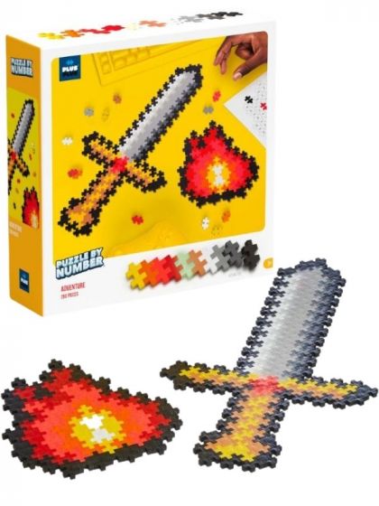 Plus Plus Puzzle By Number Adventure - puslespill med motiv av sverd og flamme - byggesett med 250 byggeklosser