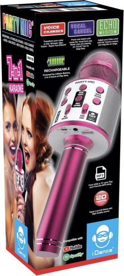 iDance 7-i-1 Bluetooth Mikrofon med ekkoeffekt og stemmeforvrenger - rosa