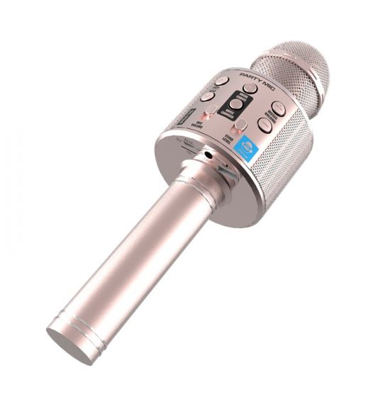 iDance Party Mic PM15 - 7-i-1 bluetooth karaoke trådløs mikrofon med flere funksjoner - rosegull